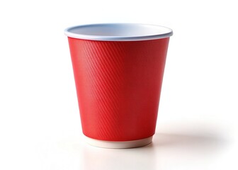 Red Paper Cup with White Handle - Clean White Background Stock Photo
