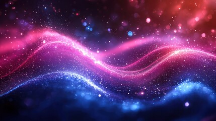 Obraz premium Abstract red blue wave energy background, particle motion, website banner