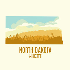 North Dakota Map with Wheat Field view Perfect for Print, Apparel, etc © Alif17