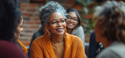 Obraz premium Happy women group chat cafe background. Friendship meeting