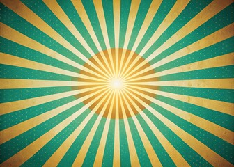 Obraz premium Vibrant Retro Sunburst Background: Golden Rays on Teal - Perfect for Vintage Designs