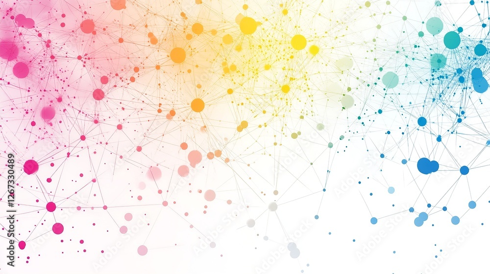 Poster Abstract colorful wave pattern with connecting dots and lines. Digital technology background concept of science, network, data, communication