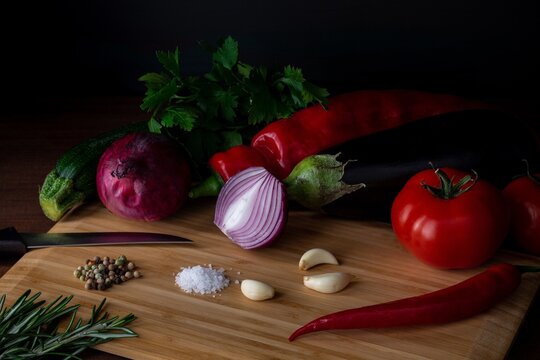 fresh vegetables on a wooden board