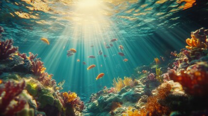 Sunlit Coral Reef Ocean Fish Underwater Scene