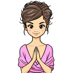 Young Woman with Hands Together in a Gesture of Prayer or Gratitude
