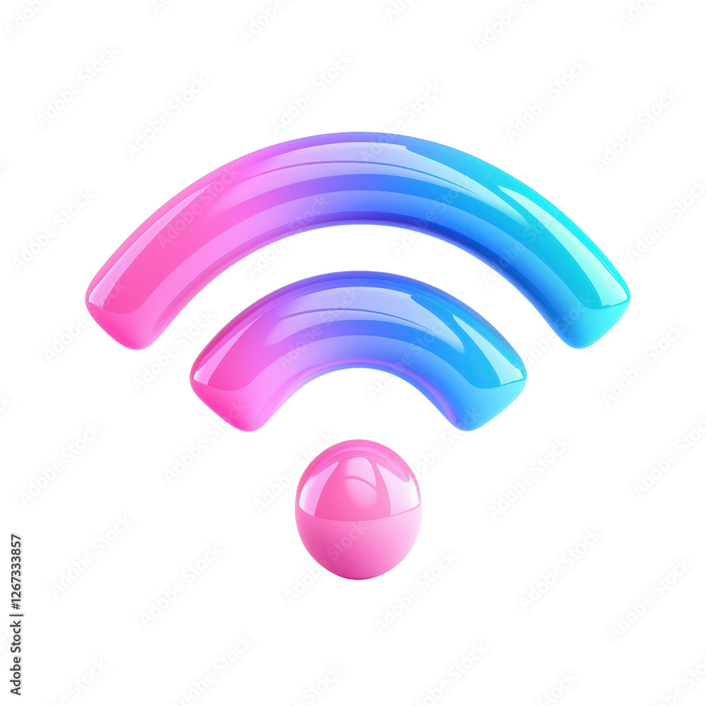 Poster vibrant and modern wireless signal icon in gradient colors with smooth curves and glossy finish for 