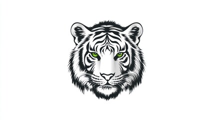 Fototapeta premium Vector illustration of the head of a white tiger with green eyes, facing forward. Decorative use