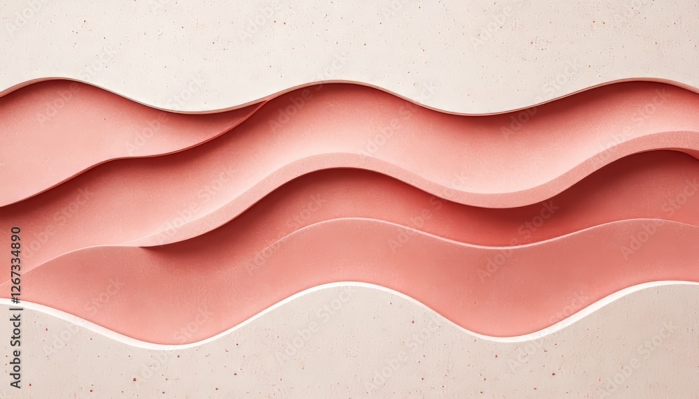 Poster abstract background with soft, 3d waves in monochromatic pink and cream for elegant design