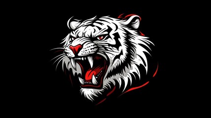 Obraz premium Illustration of a white tiger roaring against a dark background, fit for sports team logo