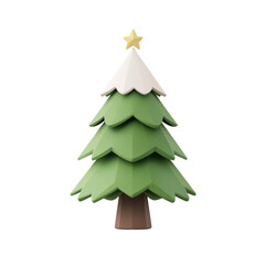 Fototapeta premium Festive 3D Christmas Tree with Snowy Top and Star, Ideal for Holiday Greeting Cards and Seasonal Decorations in a Playful Style
