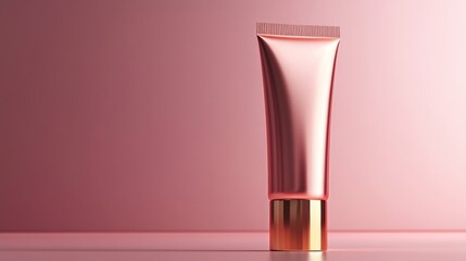 Rose Gold Cosmetic Tube Product On Pink Background