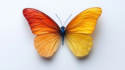 Vibrant butterfly, studio shot, vibrant colors,  on white background. Possible use stock photo for nature, art, or design