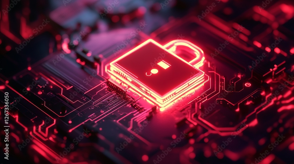 Poster a glow polygon padlock on a technology background with copy space, cyber security concept
