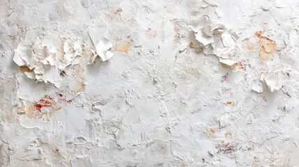 Textured white painted wall, decorative elements,  natural background, possible use for design inspiration
