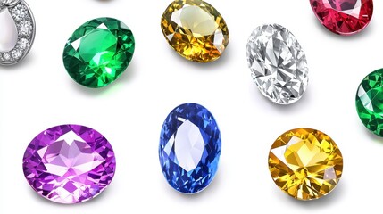 Fototapeta premium Colorful Gemstone Collection on White Background