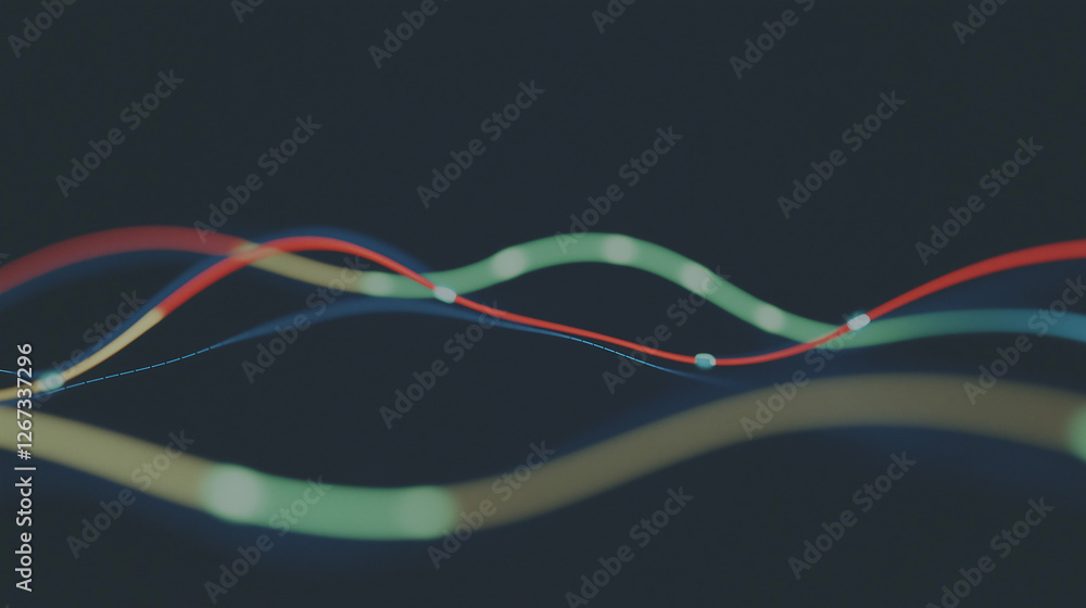 Poster data flow visualization: abstract representation of dynamic data streams, flowing like vibrant waves