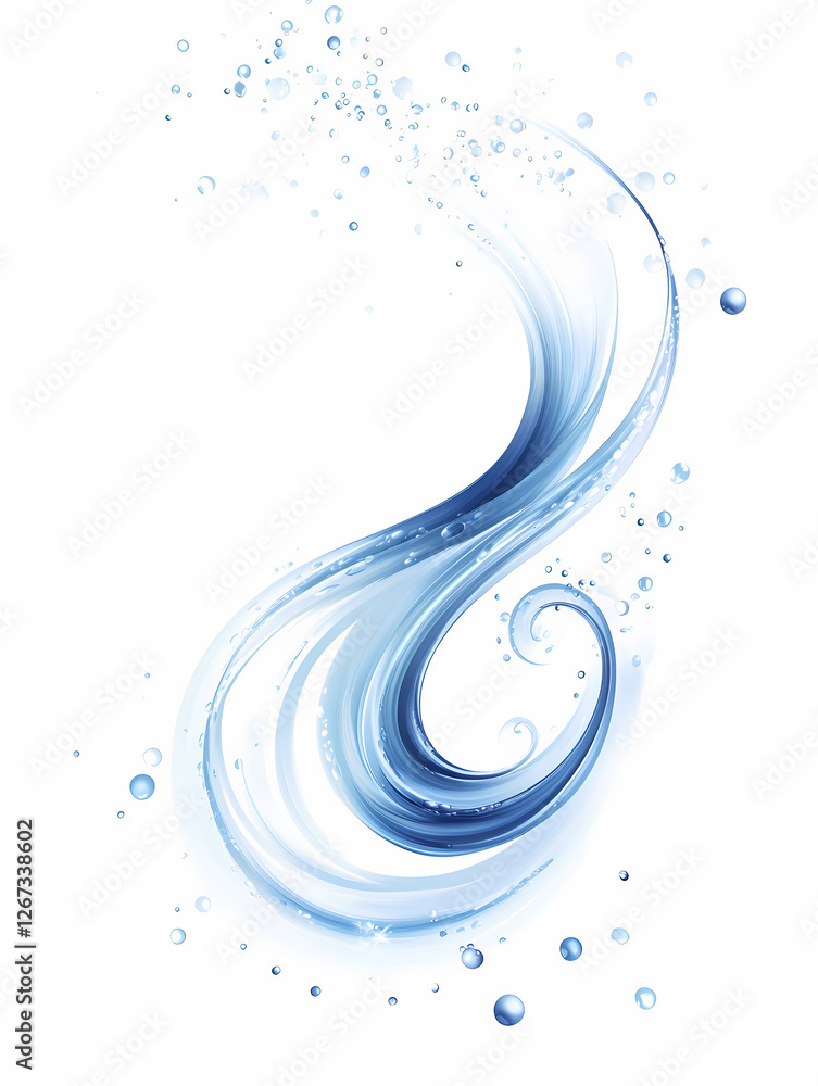 Poster fluid blue swirl with bubbles creating a dynamic water effect. generative ai