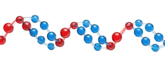Colorful Molecular Structure Illustration with Blue and Red Spheres Isolate on Transparent Background, cutout, png