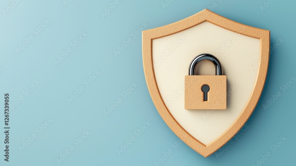 Poster secure shield with lock symbol for cyber security concept