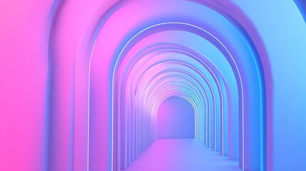 Abstract neon archway tunnel, pink and blue gradient.