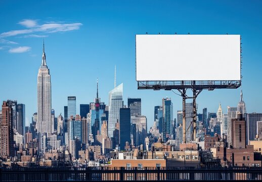 Blank billboard over New York City skyline. Possible use advertising