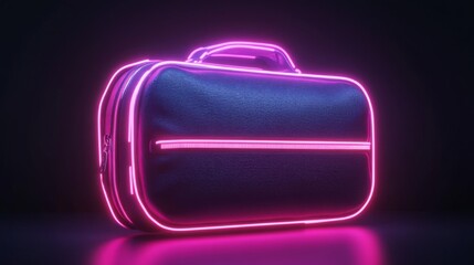 Glowing Pink Neon Briefcase On Dark Background