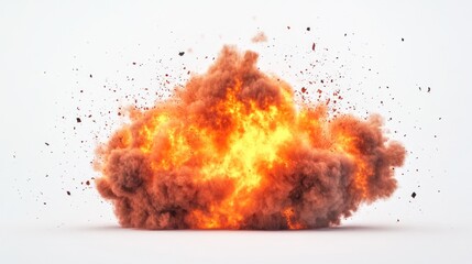 Fiery explosion isolated on white background for VFX