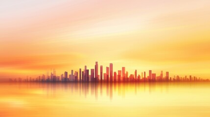 Fototapeta premium Modern City Skyline at Sunset with Reflection Over Water Surface