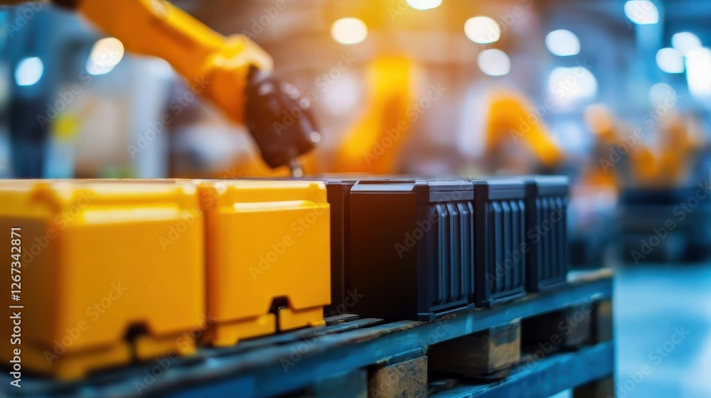 Poster advanced robotic arms working in a smart factory for efficient assembly line