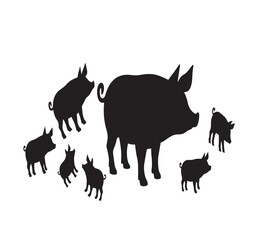 pigs collection - vector,Vector Image, pig silhouette, in Lay flat pose, isolated on white background,Vector Image, pig silhouette, in a standing position, isolated on white background
