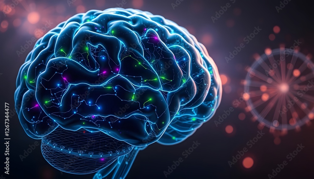 Poster illuminated brain: neural pathways and cognitive processes