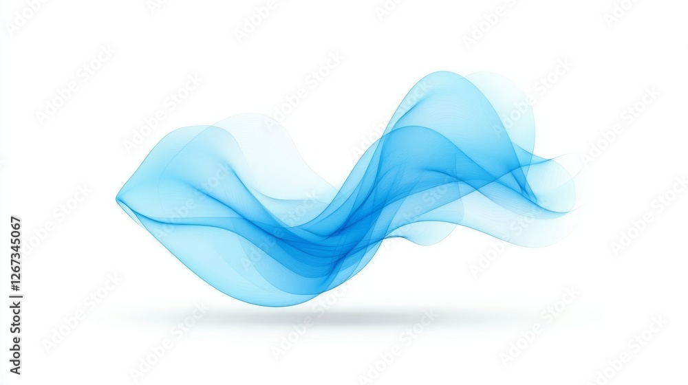 Aufkleber abstract blue flowing wave on white background. dynamic shape with light and shadow effects.