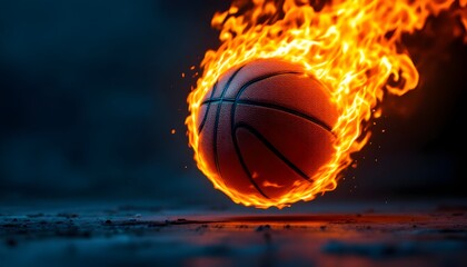 Obraz premium Inferno basketball, A fiery sports image of passion and determination