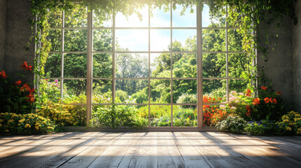 Garden window house room design interior architecture ideas scenery nature landscape window decor wallpaper