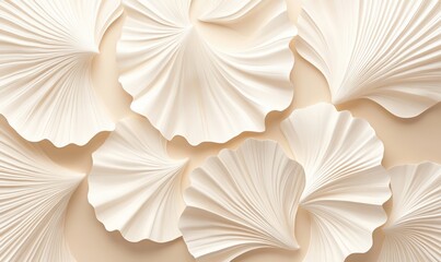 Elegant arrangement of textured ginkgo leaves on a soft beige background, ideal for design