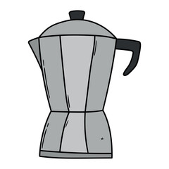 Hand drawn cartoon geyser coffee maker on white background.