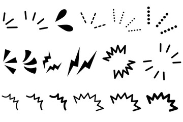 気づき、驚き、注目、強調、黒いアイコンのイラストセット