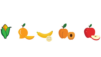 Food farming and fruits slices vector icon set illustrations