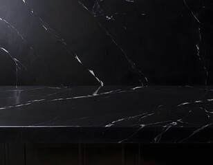 black marble kitchen counter with black background, 