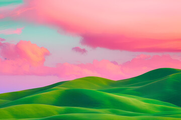 Obraz premium pink skies and green hills