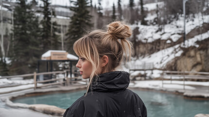 Blonde Tourist from Vancouver Visiting Yukon Hot Springs and Beringia Centre