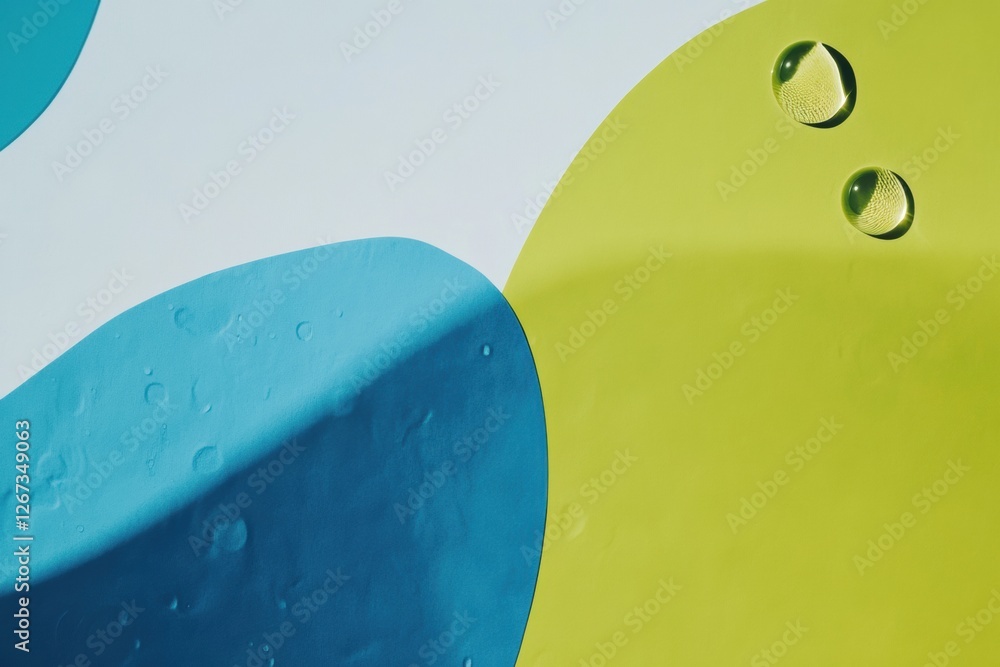 Aufkleber colorful abstract shapes with water droplets on a smooth surface creating a vibrant composition. gen
