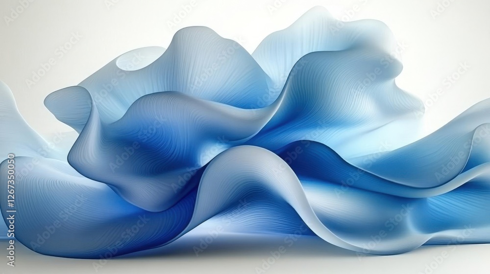 Poster abstract blue wavy texture background with smooth silk fabric in three dimensional render