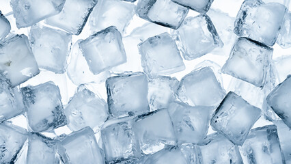 Crystal clear ice cubes as background.