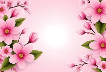 Naklejka premium Graceful Pink Magnolia Blossoms Frame a Soft Gradient Background