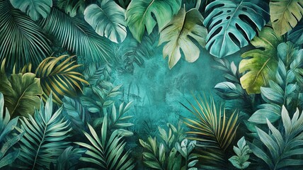 Fototapeta premium green tropical plant leaves background