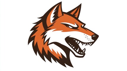 Obraz premium Angry orange fox head with visible teeth for mascot, emblem, or sport design on white background