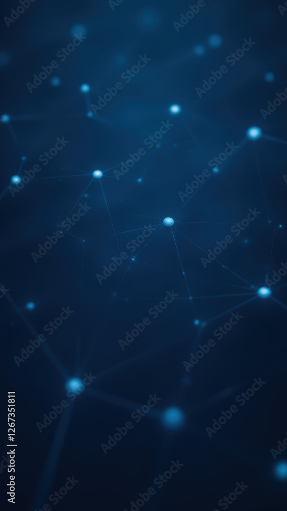 Poster a digital illustration representing a network with numerous interconnected nodes against a dark back