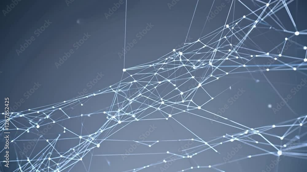 Poster abstract network visualization interconnected nodes and lines showcasing digital connections and dat
