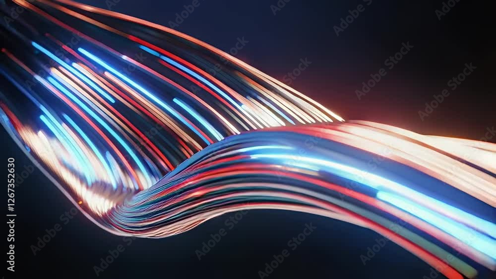 Poster futuristic abstract wire cables transmitting digital data in motion with soft depth of field for enh